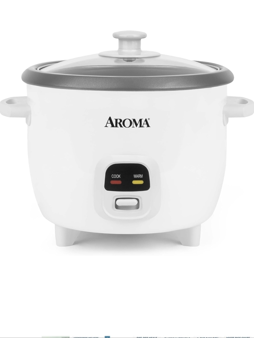 Aroma White Rice Cooker with Gray Trim